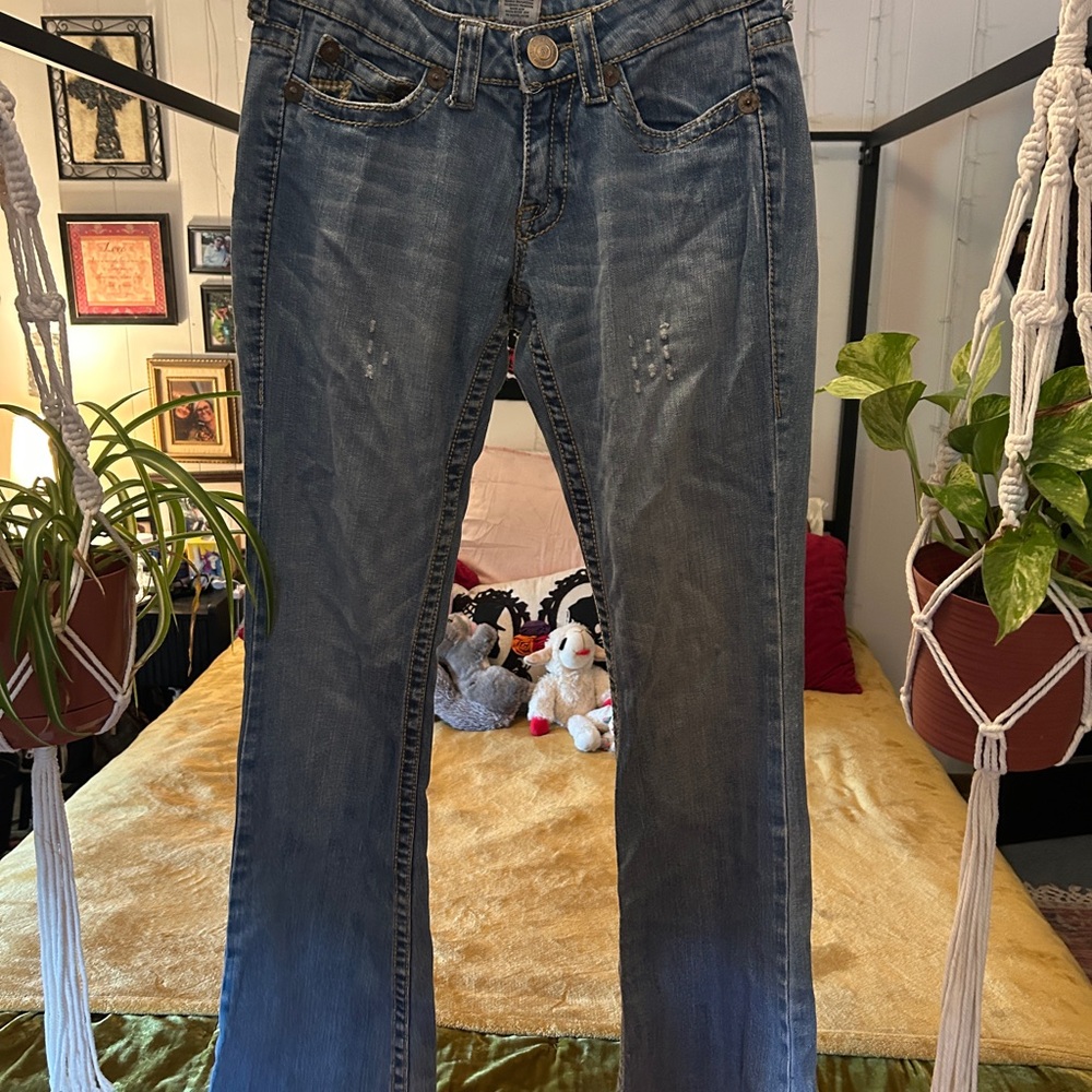 True Religion Blue Boot Cut Jeans with Contrast Stitching